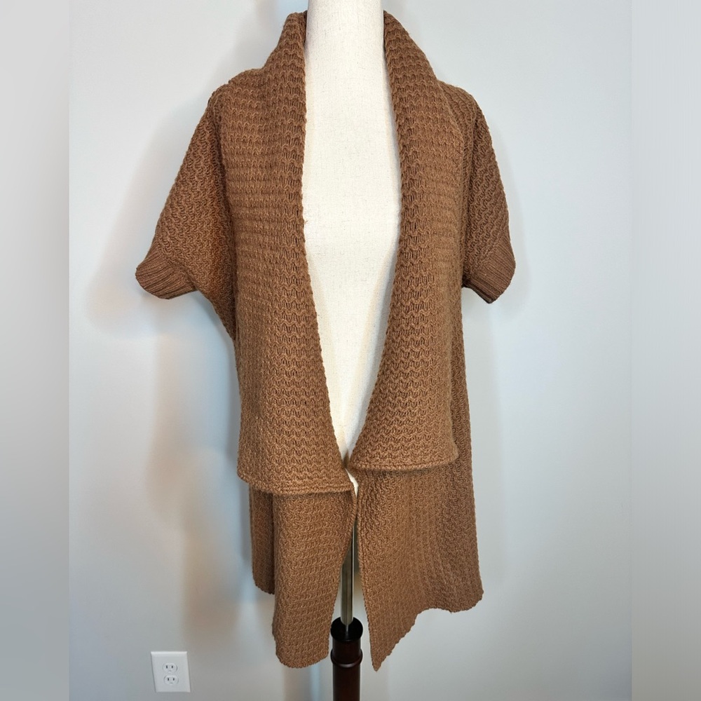 Sz L Mercer & Madison wool blend open front shirt sleeve cardigan sweater rust